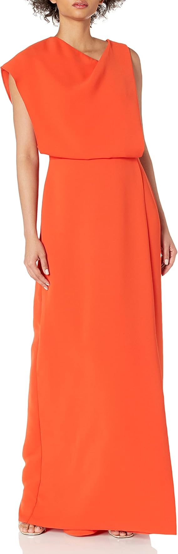 halston 女式不对称褶裥弹力绉纱紧身长袍,带覆层